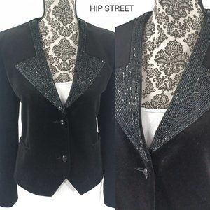 ACT III Vintage 80s Beaded Faux Lapel Velveteen 2 Button Blazer Jacket 10